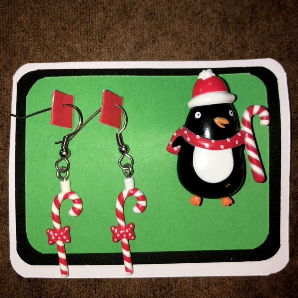 Vintage Hallmark holiday penguin pin & earring set